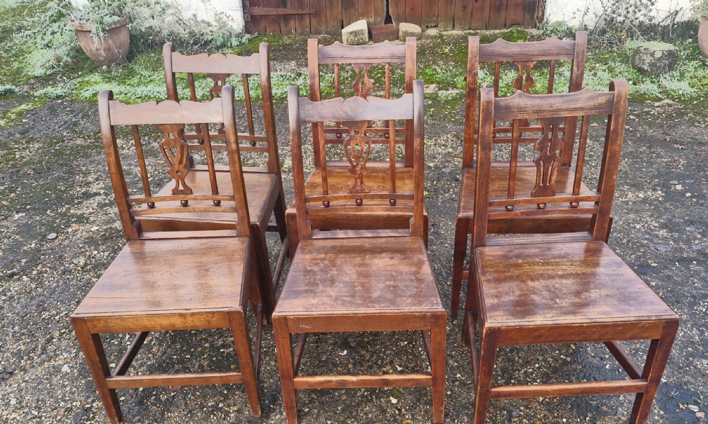 6 19th century wood seat farmhouse kitchen chairs  View IX