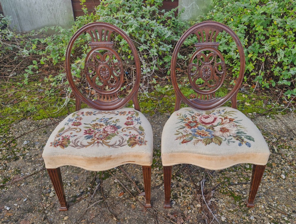 Pair of early 19th century mahogany side chairs with wool work seats