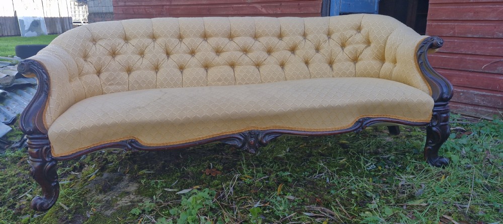 Victorian mahogany framed country house sofa.  View VI