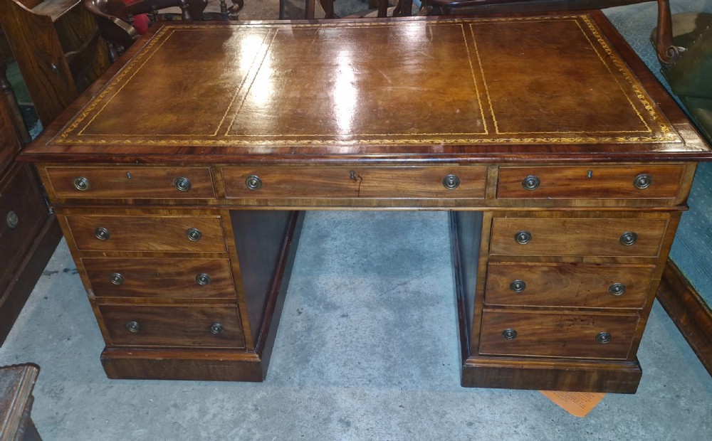 19th century mahogany pedestal partners desk. 