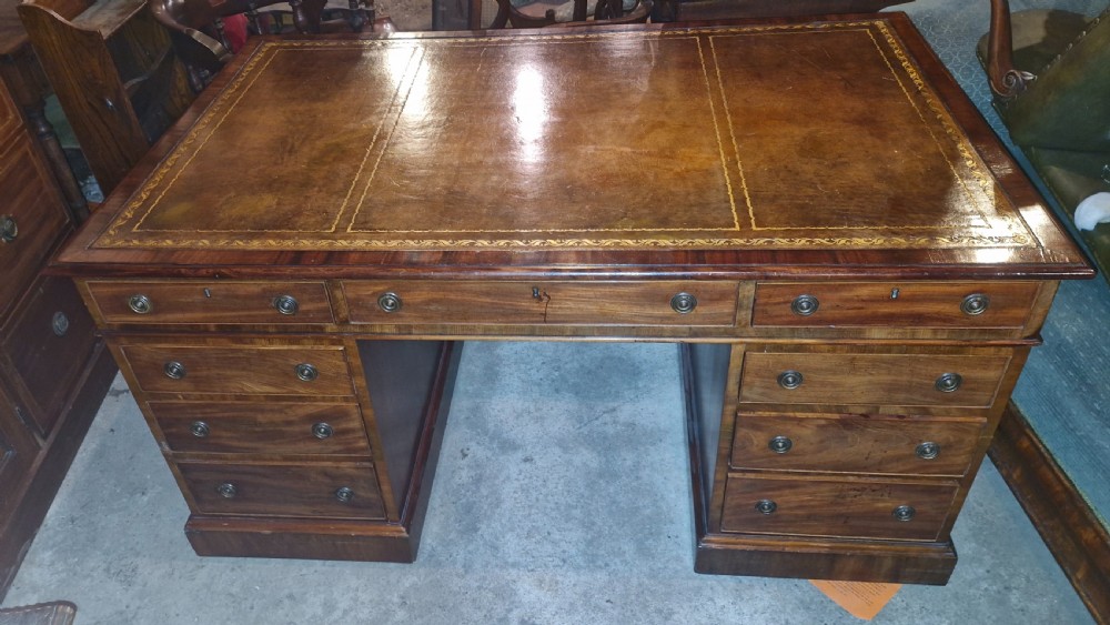 19th century mahogany pedestal partners desk.  View II