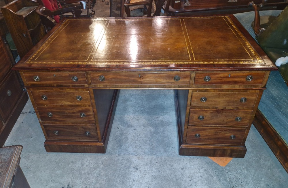 19th century mahogany pedestal partners desk.  View III