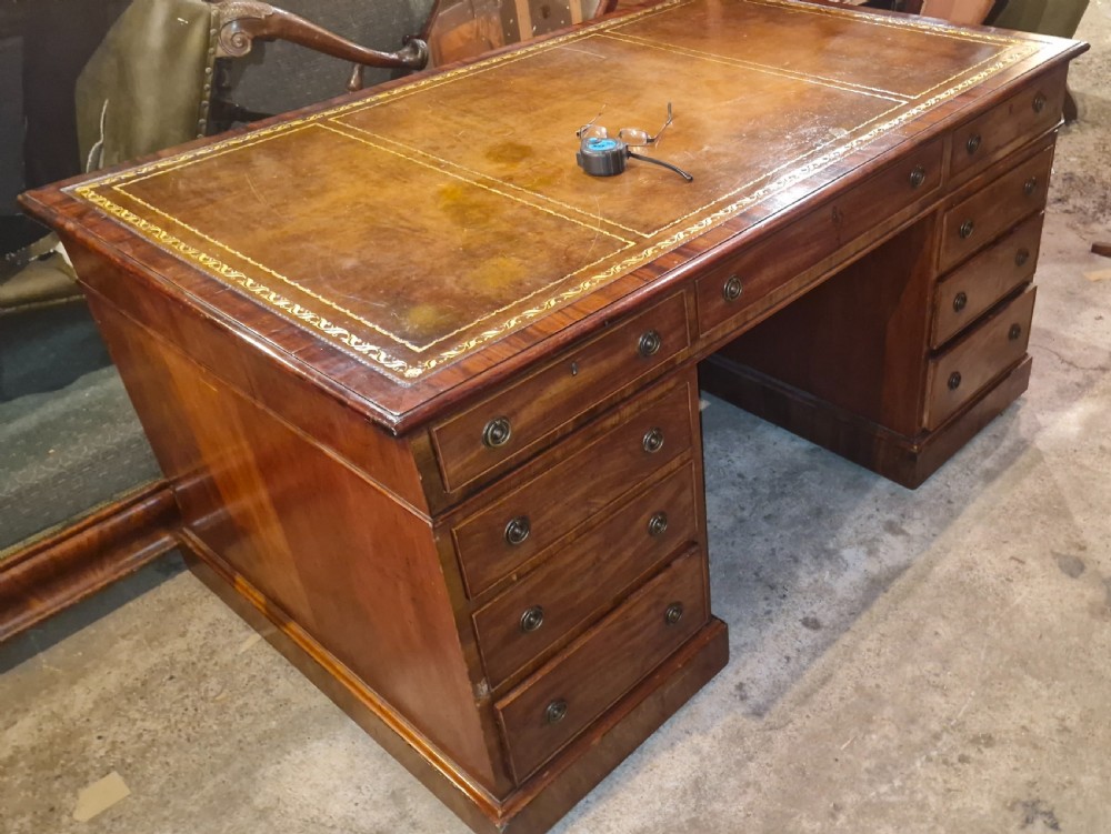 19th century mahogany pedestal partners desk.  View IV