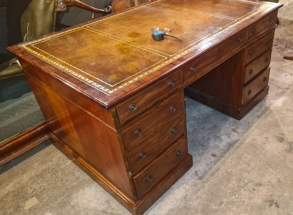 19th century mahogany pedestal partners desk.  View V