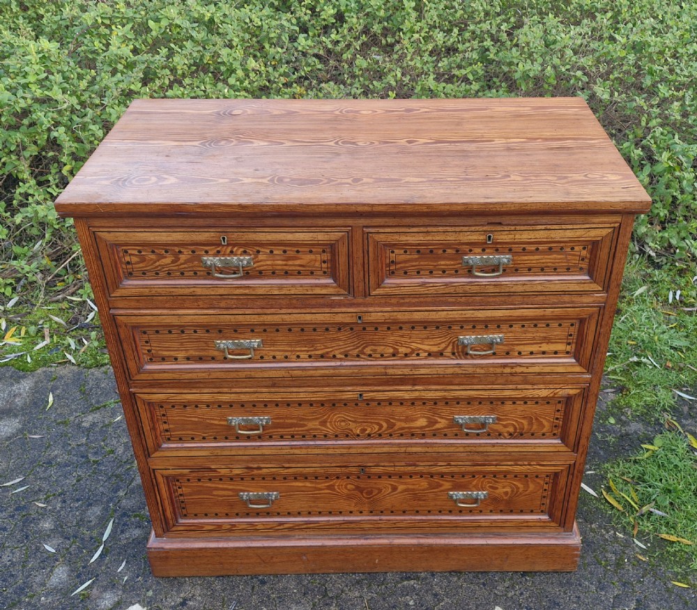 Good Victorian pitch pine chest of drawers.  View V