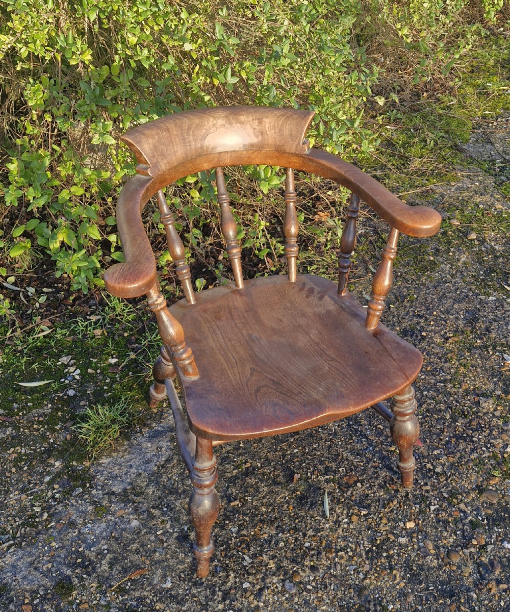 Late Victorian smokers bow Windsor armchair. 