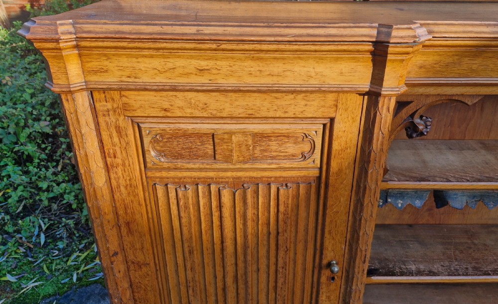 Victorian light oak library bookcase cabinet.  View II