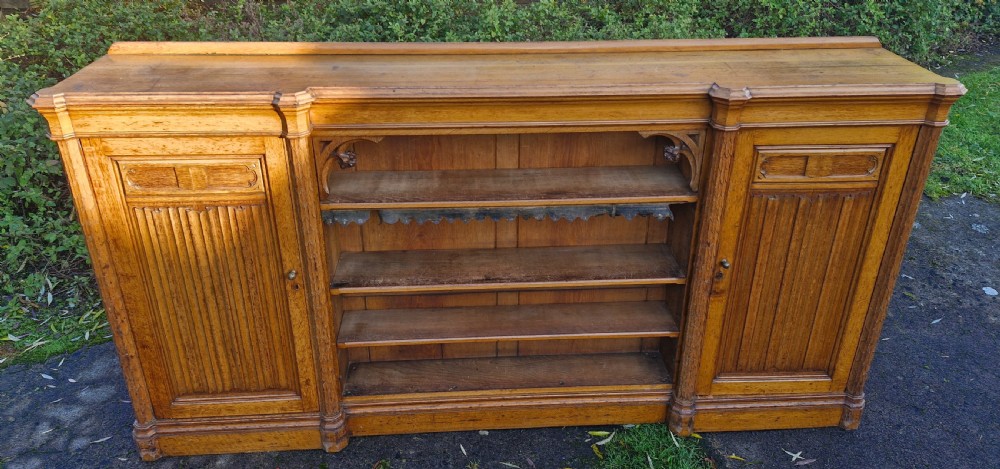 Victorian light oak library bookcase cabinet.  View VIII