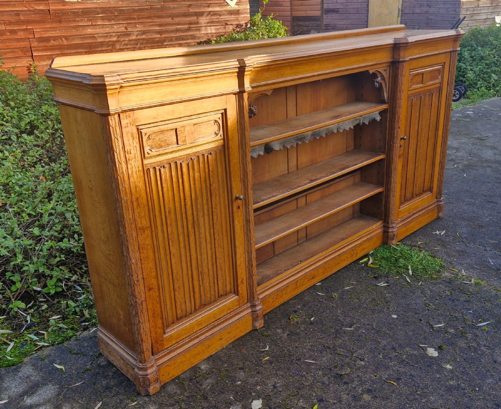 Victorian light oak library bookcase cabinet.  View X