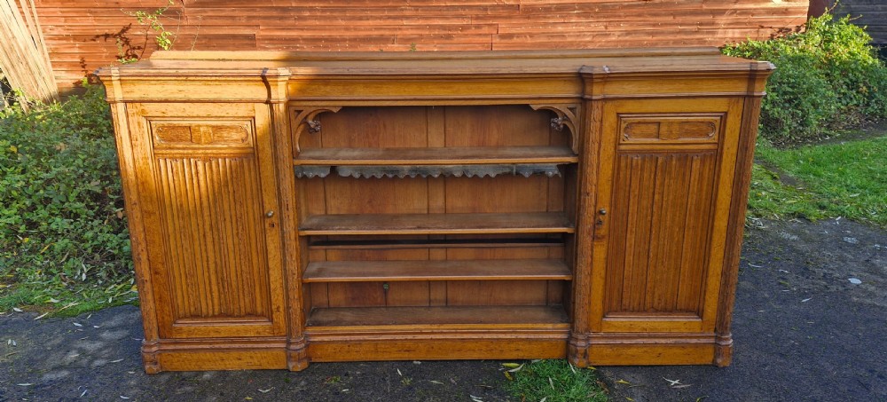 Victorian light oak library bookcase cabinet.  View XII