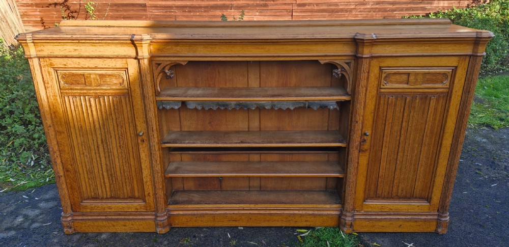 Victorian light oak library bookcase cabinet.  View XIV