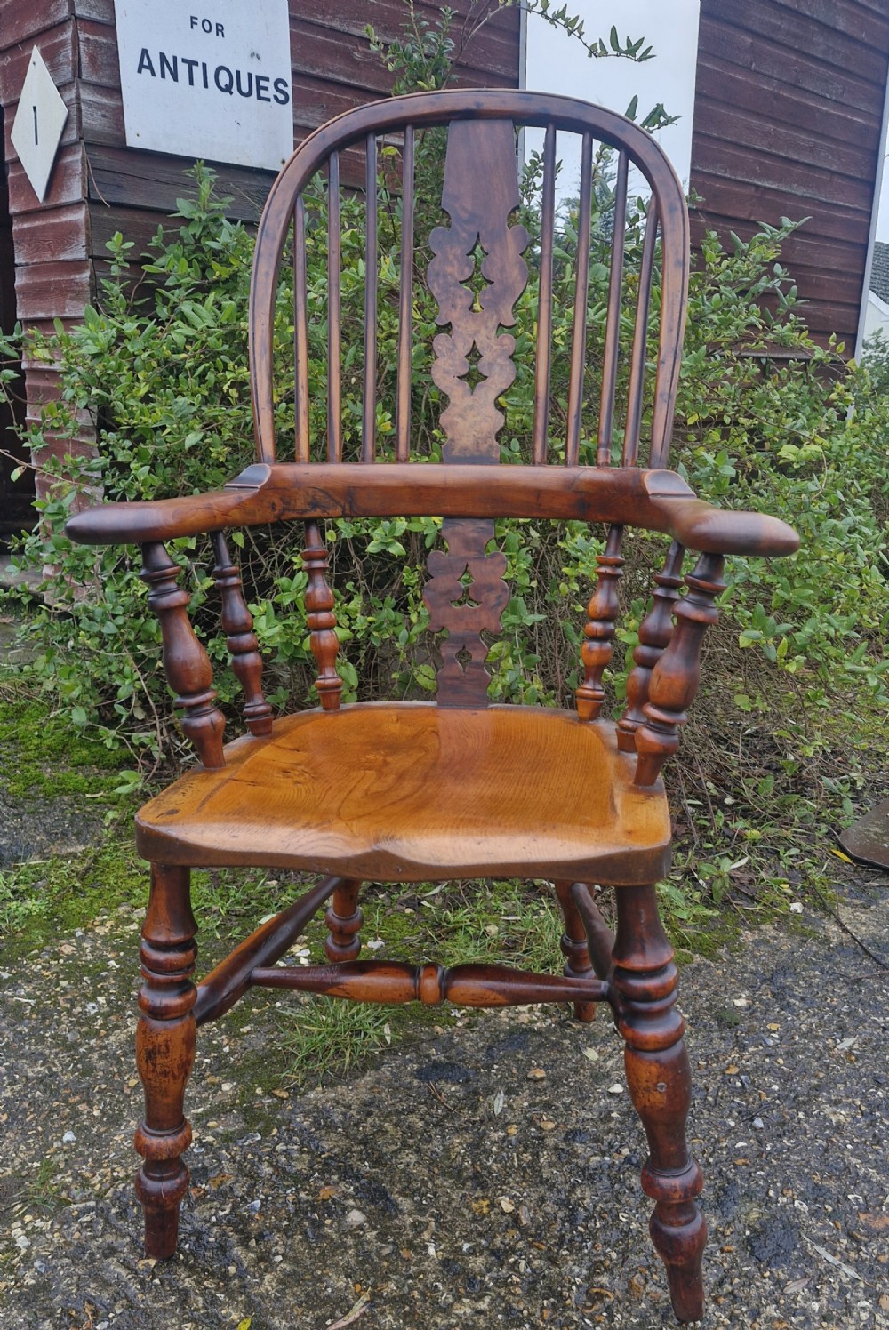 19th century Yewwood high back Windsor armchair. 