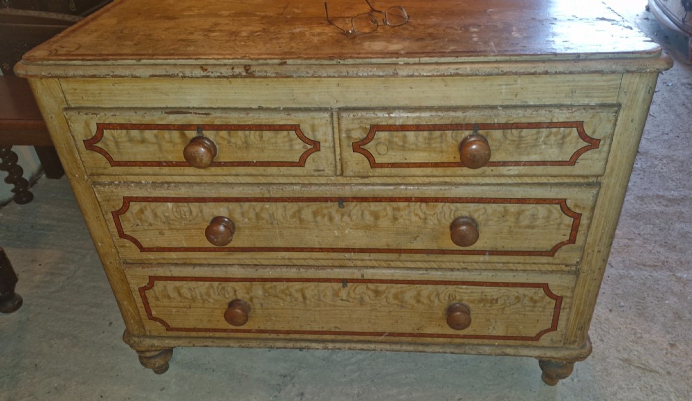 Victorian decorated pine chest of drawers . View II