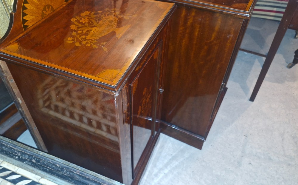 Pair of Edwardian inlaid mahogany bedside cabinets. View III