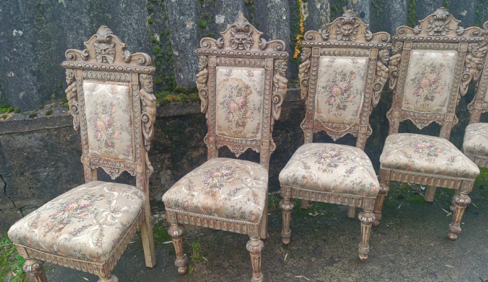 Set of 6 carved hall chairs.  View IV