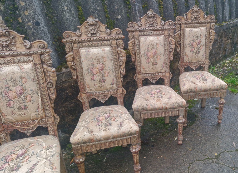 Set of 6 carved hall chairs.  View VI