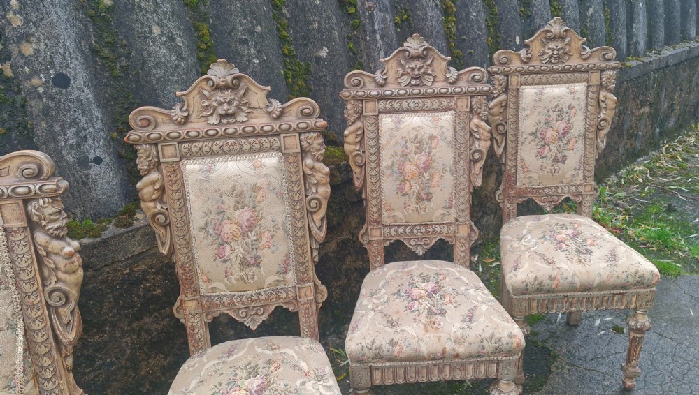 Set of 6 carved hall chairs.  View VII