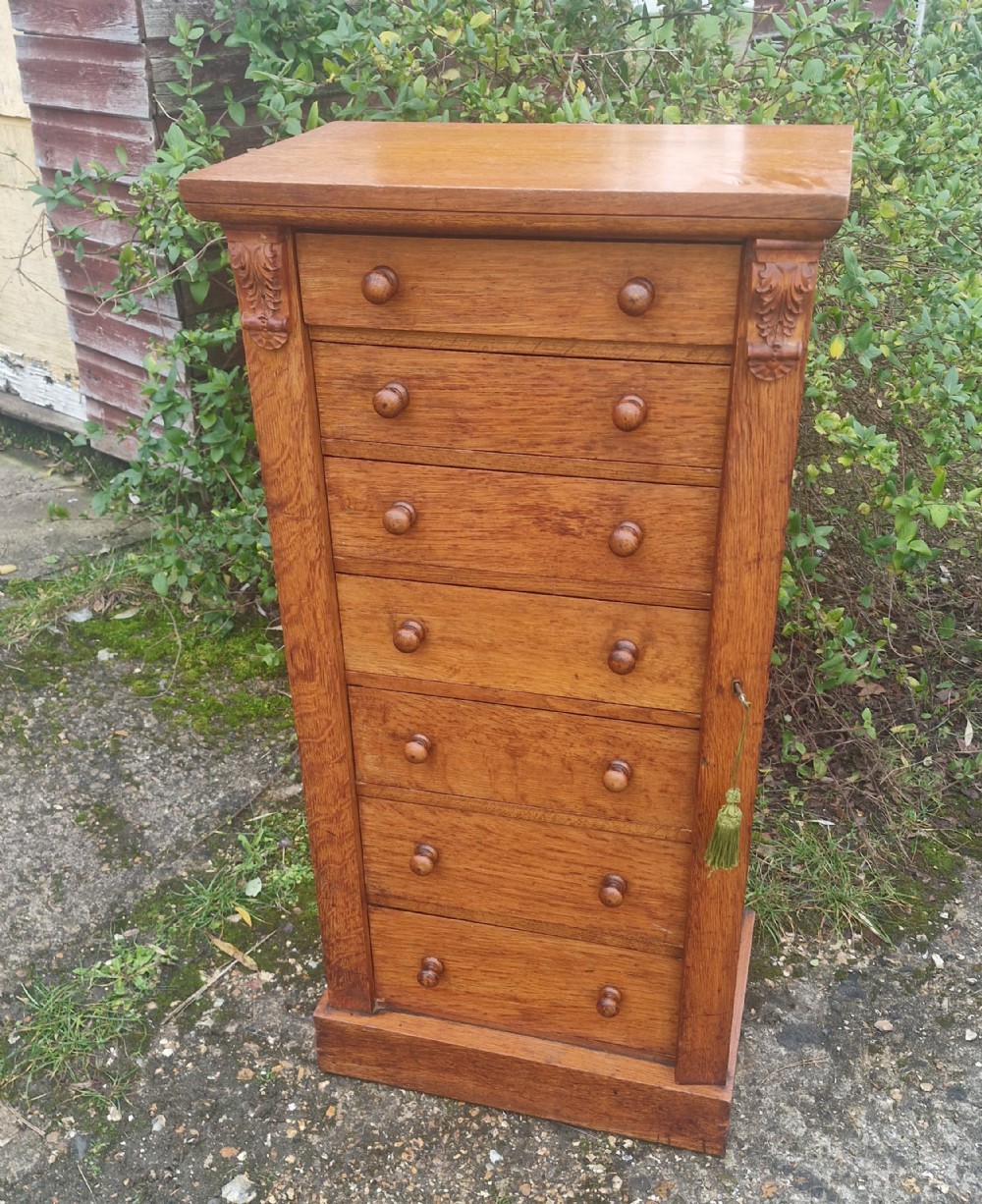 Victorian oak 7 drawer Wellington Chest.