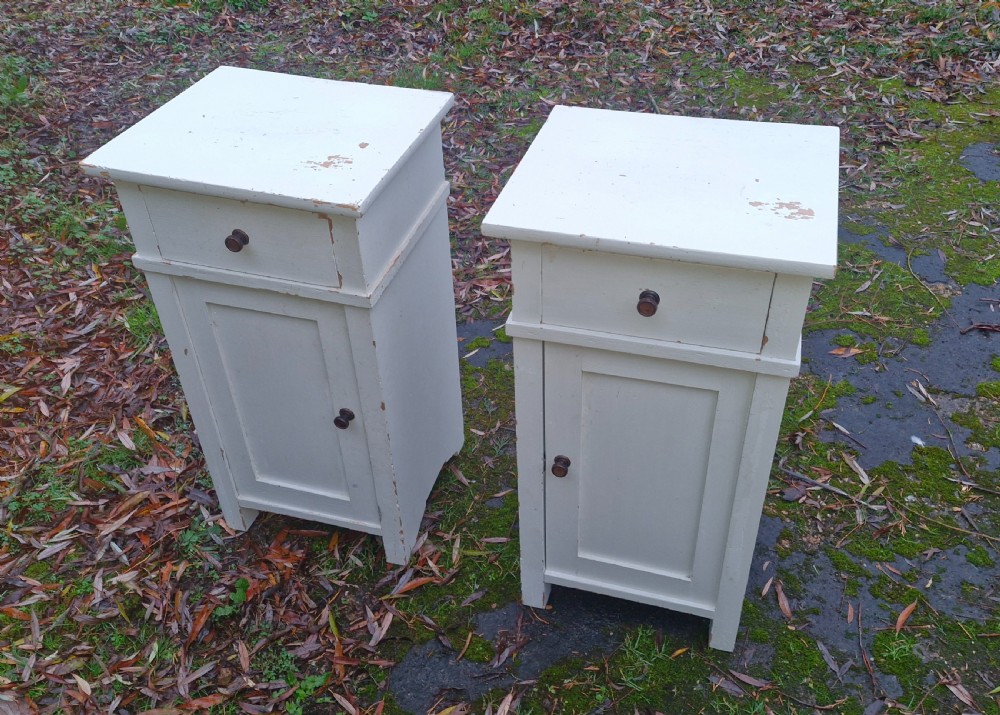 Pair of painted pine bedside cabinets.  View IV