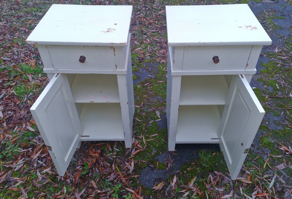 Pair of painted pine bedside cabinets.  View VI