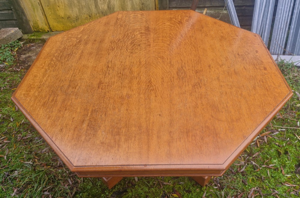 Large Victorian Gothic light oak centre table.  View II