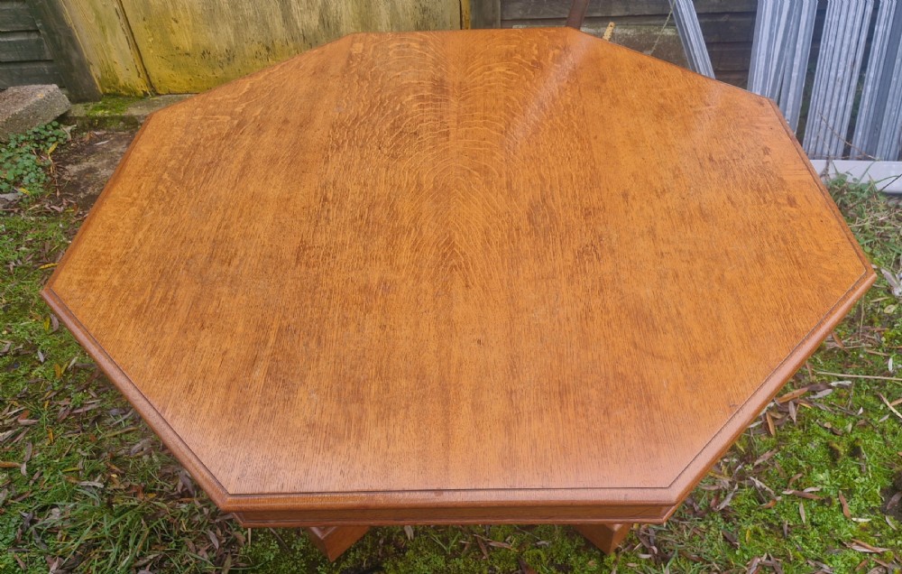 Large Victorian Gothic light oak centre table.  View III