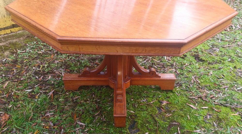 Large Victorian Gothic light oak centre table.  View VII