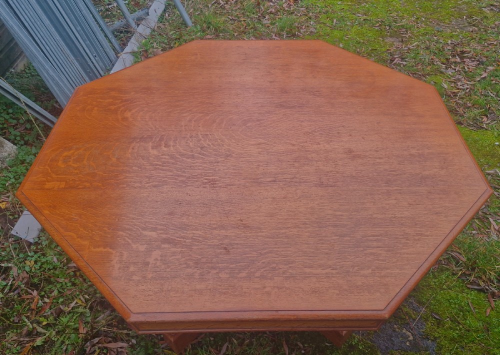 Large Victorian Gothic light oak centre table.  View X