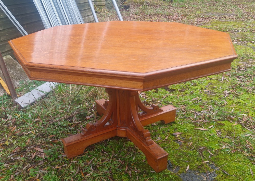 Large Victorian Gothic light oak centre table.  View XII