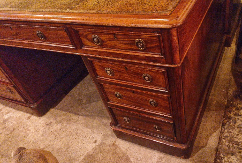 19th century mahogany kneehole pedestal partners desk.  View IV
