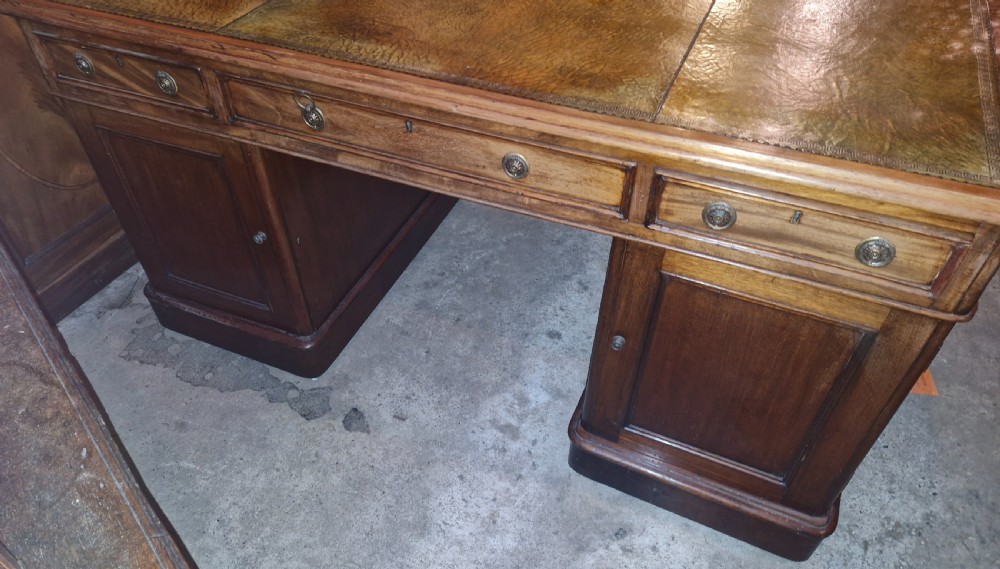 19th century mahogany kneehole pedestal partners desk.  View V