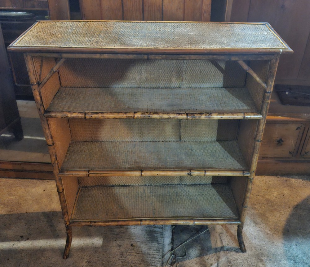 Late Victorian bamboo open front bookcase.  View V