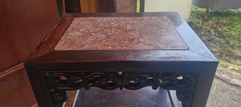 Late 19th century carved Chinese hardwood stand. View IV