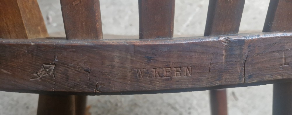 Unusual set of 4 Windsor chairs all with different maker's stamps. View VI