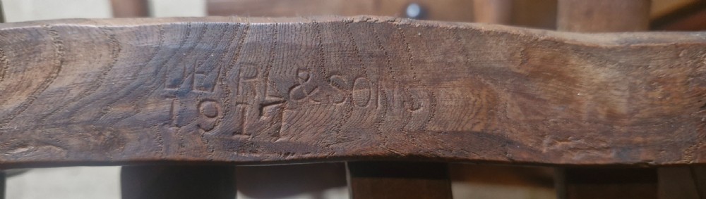 Unusual set of 4 Windsor chairs all with different maker's stamps. View VIII