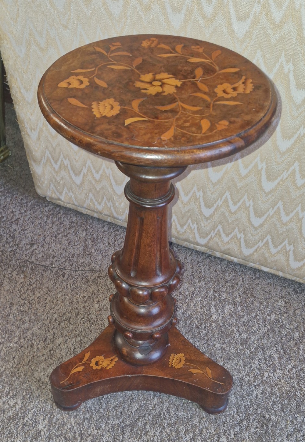 19th century Dutch marquetry pedestal occasional table. 