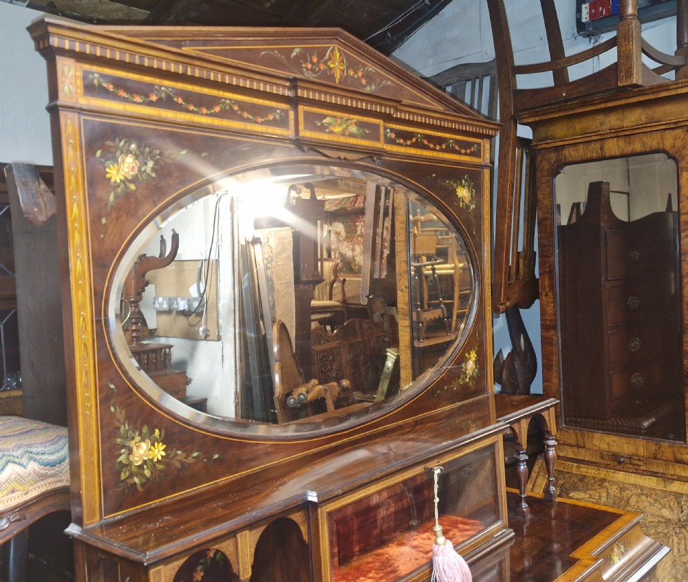 Pretty painted and inlaid Edwardian side cabinet.  View V