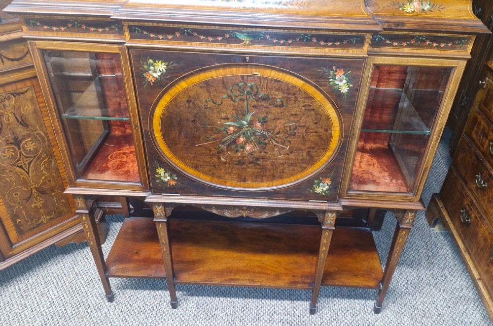 Pretty painted and inlaid Edwardian side cabinet.  View VI