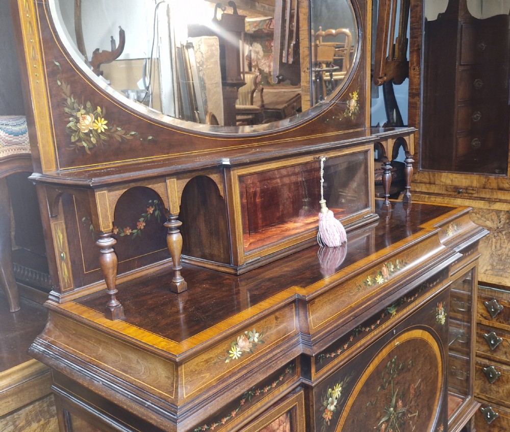 Pretty painted and inlaid Edwardian side cabinet.  View VII