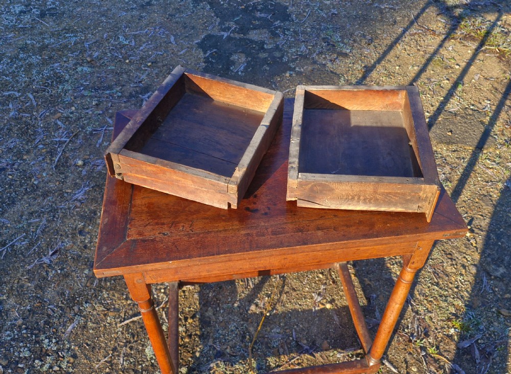 Early 18th century walnut 2 drawer side table. View VI