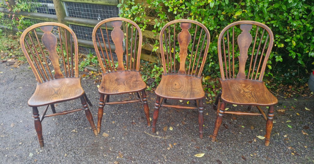 Good set of 4 original Thames Valley Windsor chairs. View II