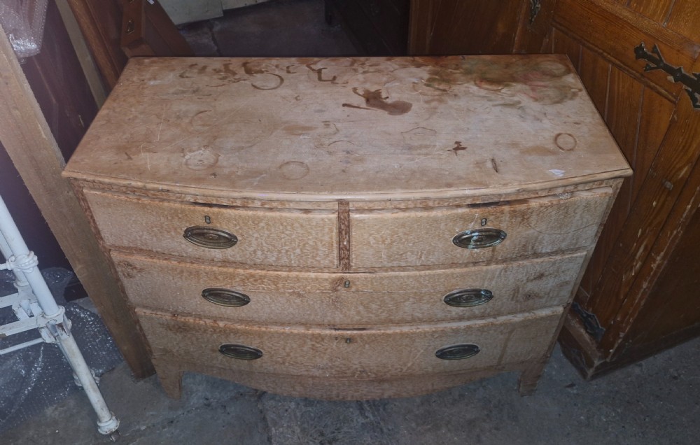 Regency solid pine  bow front chest of drawers.  View II