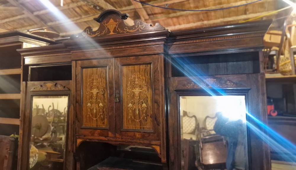 Late Victorian inlaid rosewood triple wardrobe.  View X