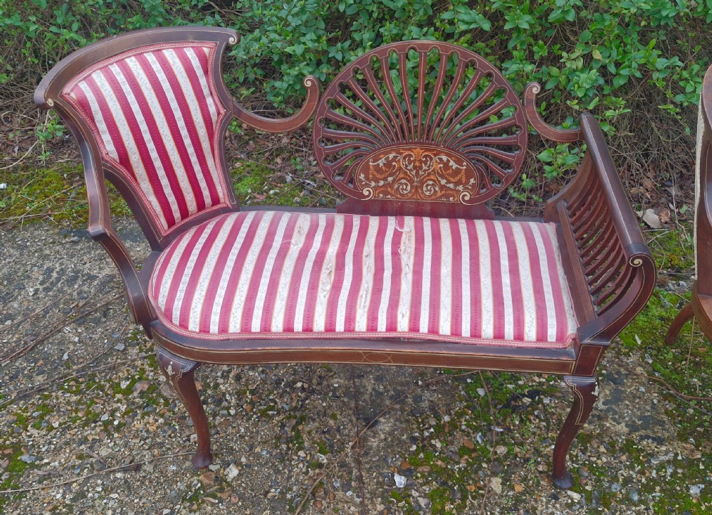 Matched pair of bone inlaid mahogany window seats. View VII