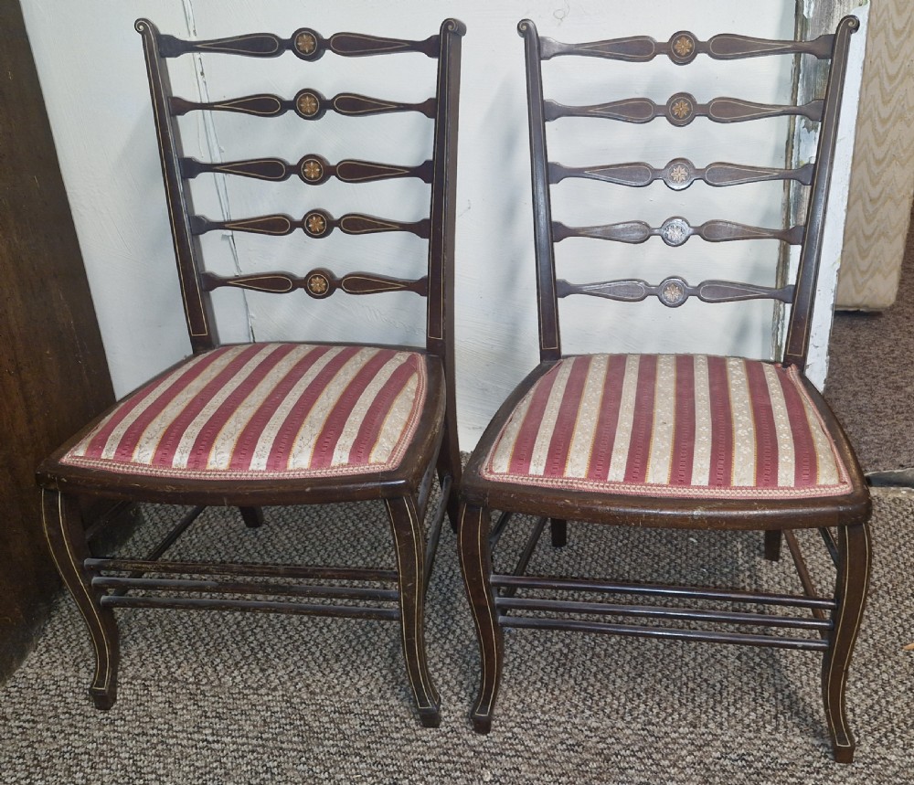 Pair of bone and satinwood inlaid bedroom chairs. 