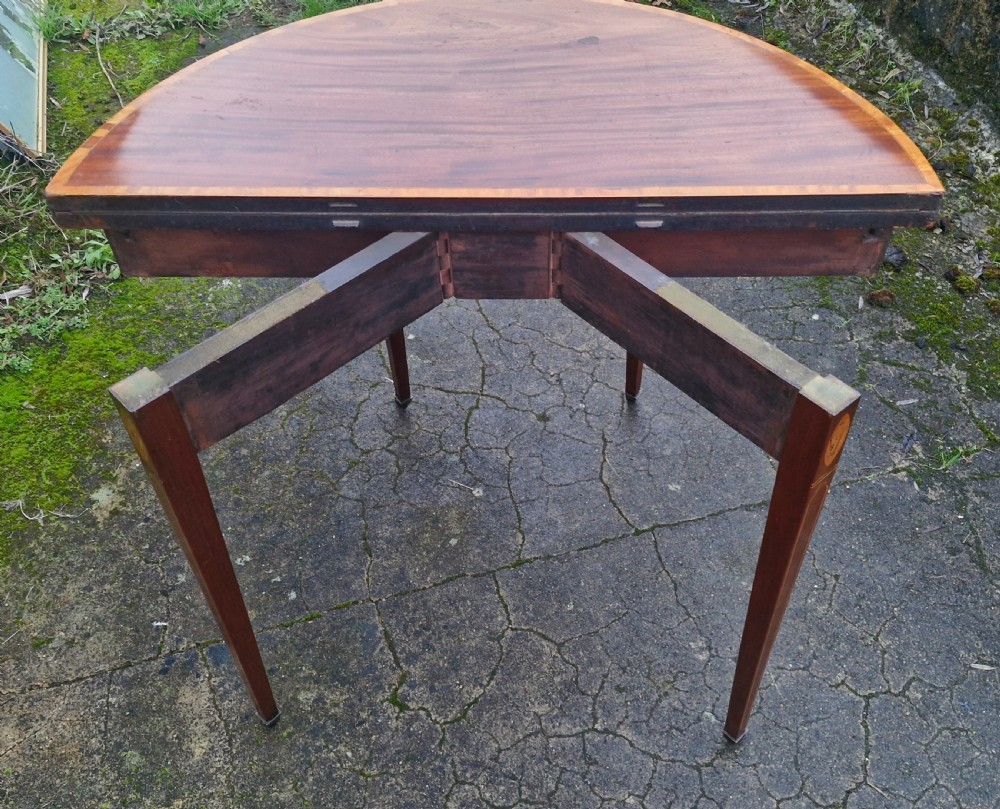 Early 19th century inlaid mahogany demi lune games table.  View II
