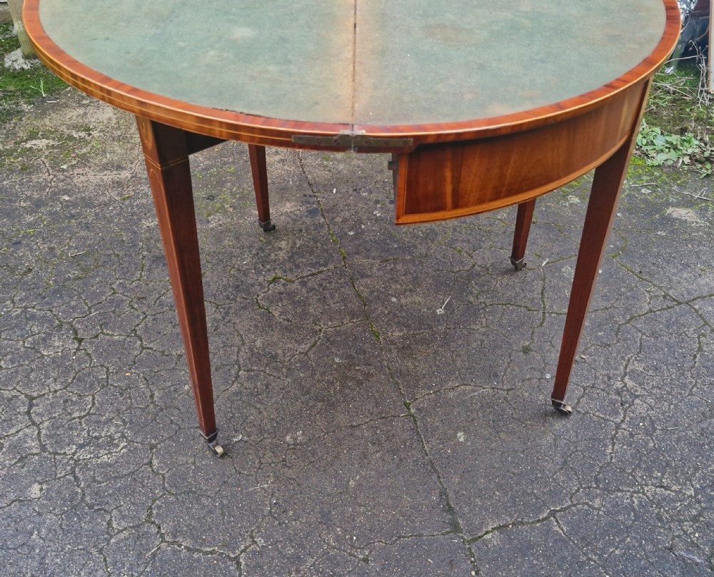 Early 19th century inlaid mahogany demi lune games table.  View VI