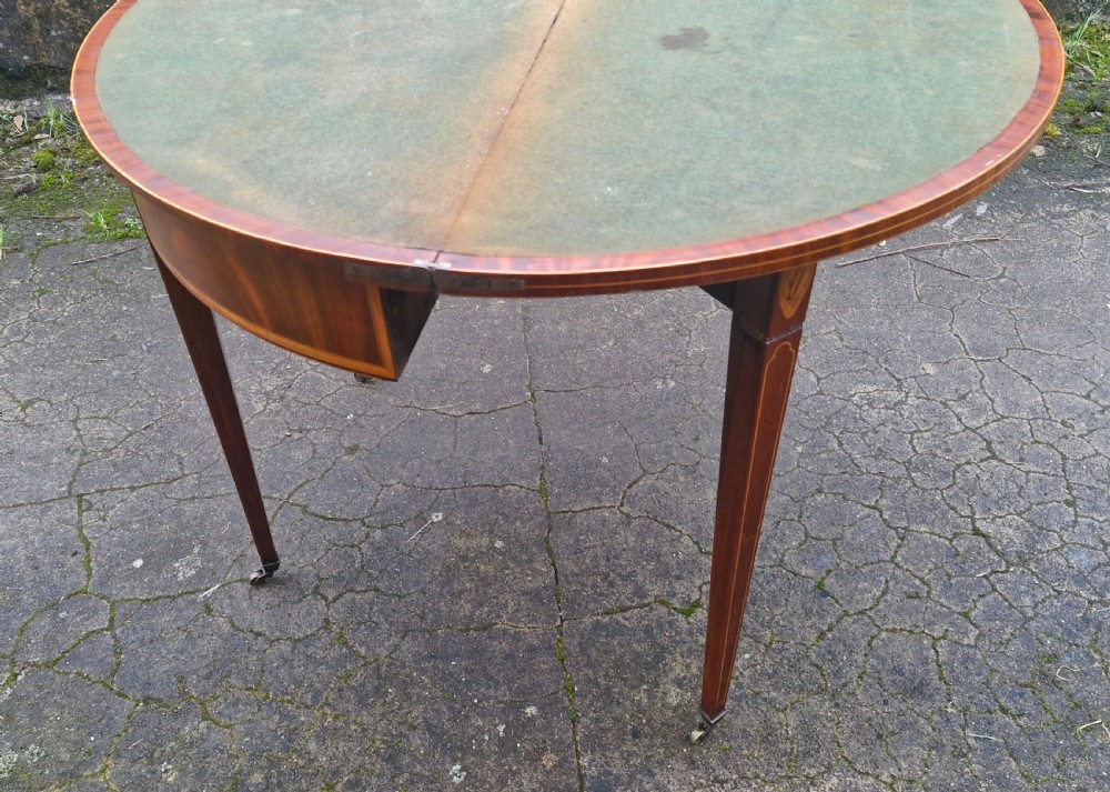 Early 19th century inlaid mahogany demi lune games table.  View VII