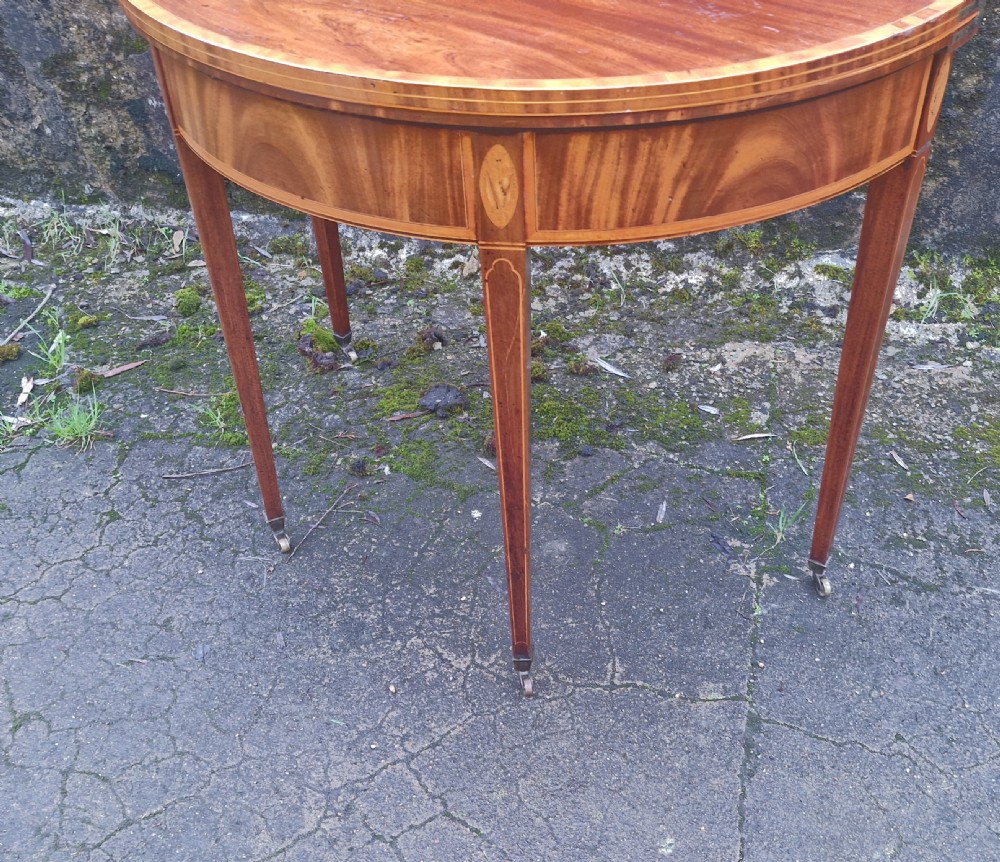 Early 19th century inlaid mahogany demi lune games table.  View X