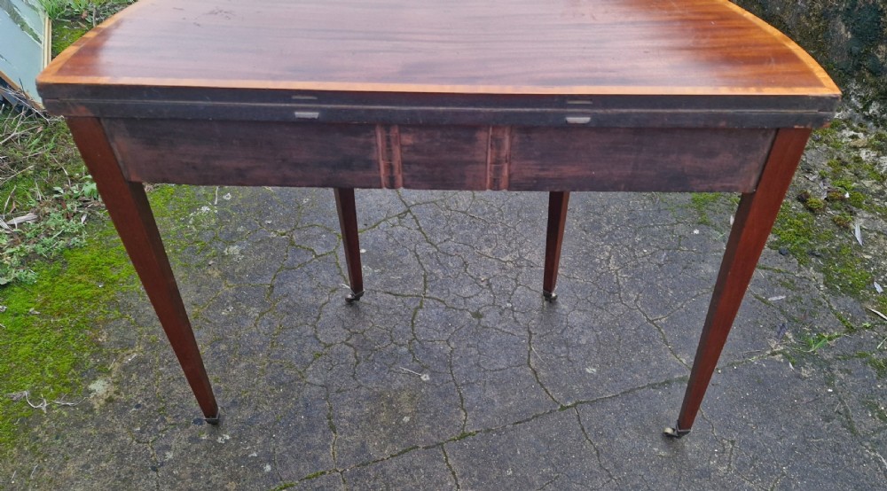Early 19th century inlaid mahogany demi lune games table.  View XI